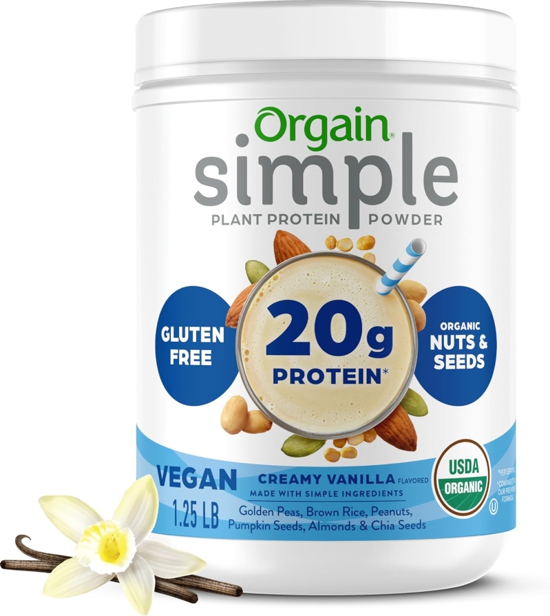 Orgain Organic Simple Vegan Protein Powder - Vanilla, 20g Plant-Based Protein with 8-10 Clean Ingredients