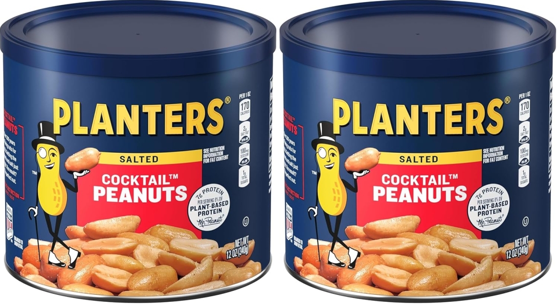 PLANTERS Cocktail Peanuts 12 oz Resealable Jar (Pack of 2) - Roasted with Sea Salt
