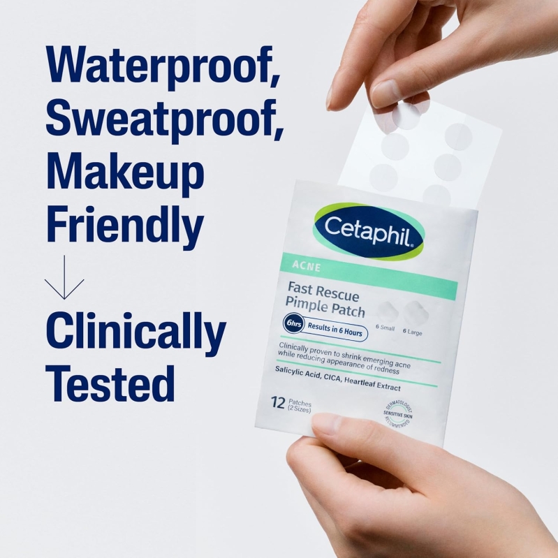 Cetaphil Acne Fast Rescue Pimple Patches for Sensitive Skin - 24 Count with Salicylic Acid, Cica, and Heartleaf