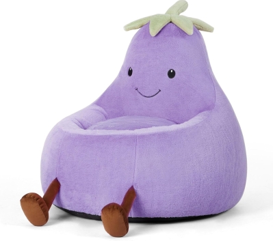 DUMOS Kids Bean Bag Chair with Faux Rabbit Fur - Eggplant Shaped Toddler Sofa for Ages 4-12