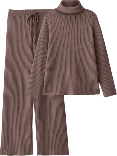 LILLUSORY Women’s 2-Piece Knit Lounge Set | Oversized Turtleneck Sweater & Wide Leg Pants