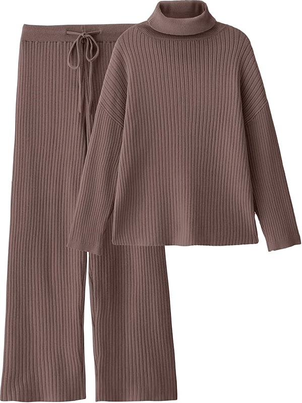 LILLUSORY Women’s 2-Piece Knit Lounge Set | Oversized Turtleneck Sweater & Wide Leg Pants