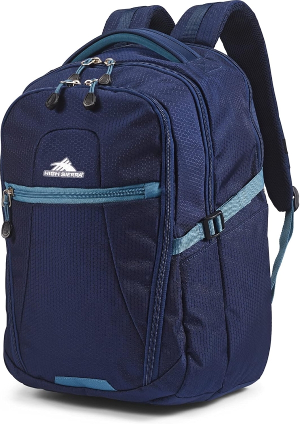 High Sierra 32L Travel Backpack - Navy/Graphite Blue with Laptop Sleeve and Luggage Pass-Through