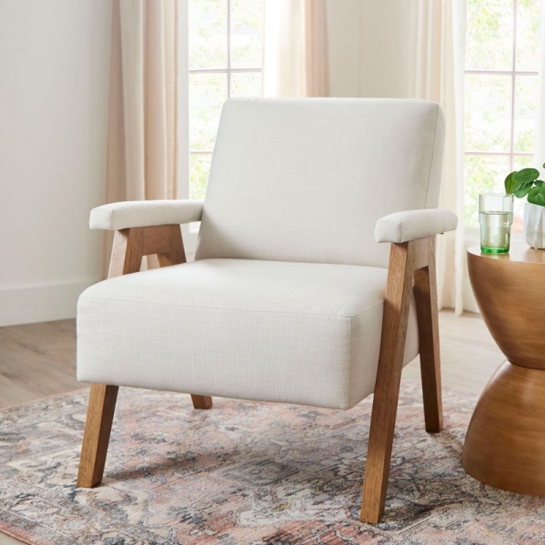 Better Homes & Gardens Ezra Accent Chair - Cream Fabric with Solid Wood Frame