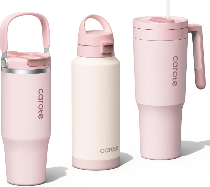 CAROTE 3-Pack Insulated Stainless Steel Water Bottle Set - 32oz & 40oz Leak Proof Tumblers