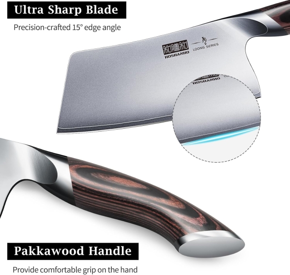 HOSHANHO 7-Inch Cleaver Knife - Japanese High Carbon Steel Meat and Vegetable Chopper