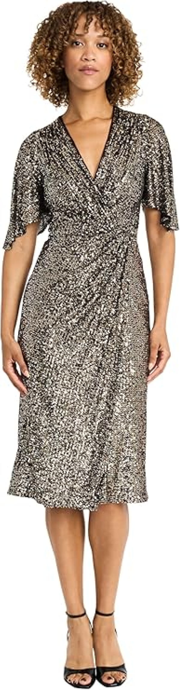 Maggy London Women's Gigi Sequin Wrap Dress - Flutter Sleeve Knee-Length Cocktail Dress