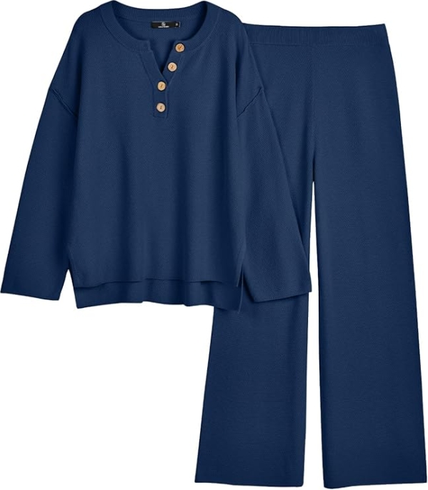 LILLUSORY Women's 2-Piece Lounge Set - Oversized Knit Sweater and Wide-Leg Pants
