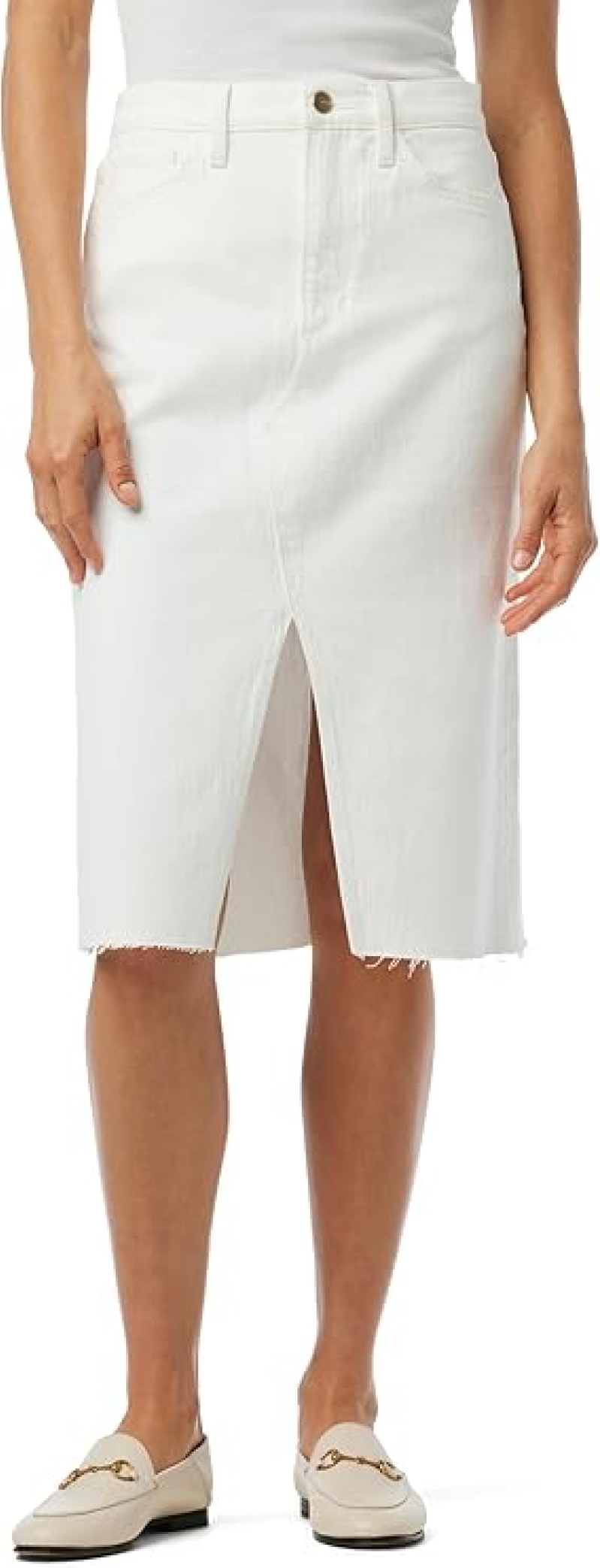 Joe's Jeans Women's The Joplin High Rise Denim Skirt - Optic White Midi with Front Slit