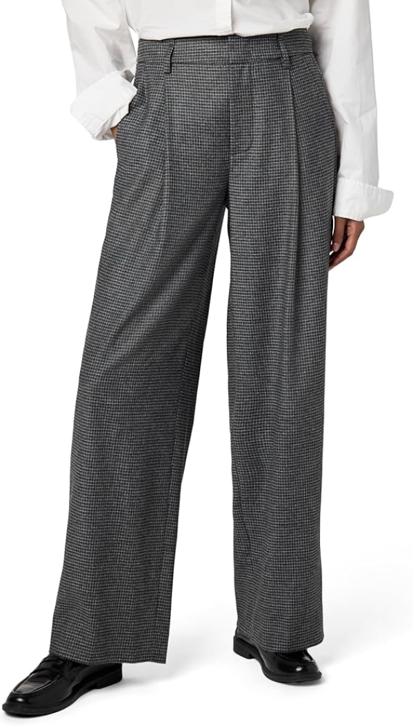 Vince Women's High-Waisted Microcheck Wide Leg Trouser - Sophisticated Pull-On Pants