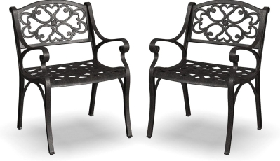 Homestyles Outdoor Cast Aluminum Dining Chairs - Set of 2, Rustproof Bronze