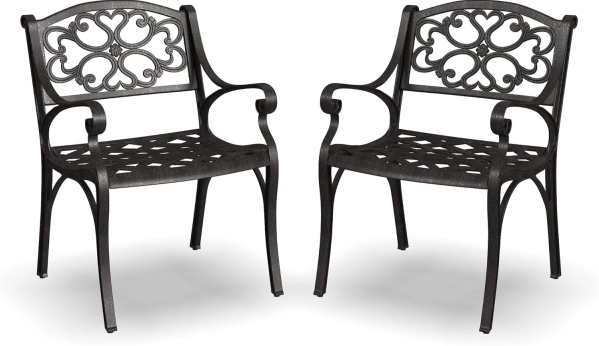 Homestyles Outdoor Cast Aluminum Dining Chairs - Set of 2, Rustproof Bronze
