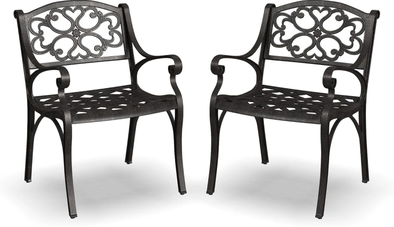 Homestyles Outdoor Cast Aluminum Dining Chairs - Set of 2, Rustproof Bronze