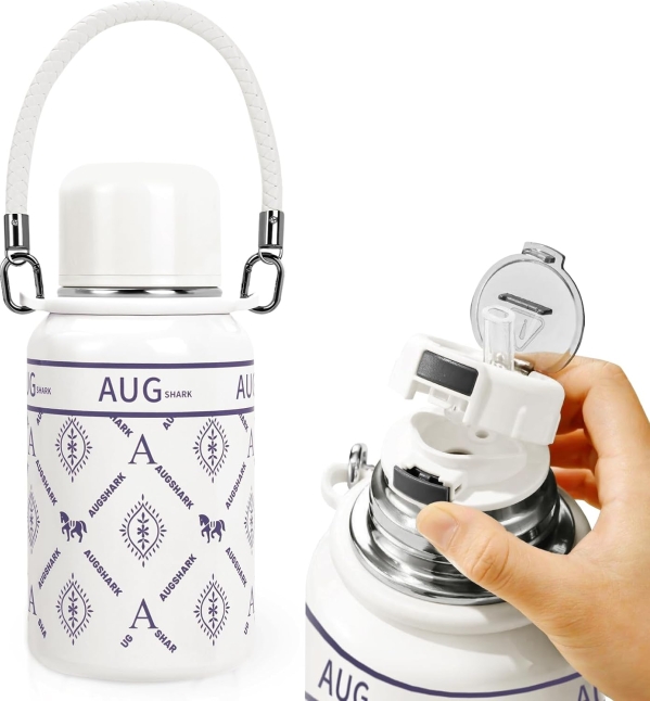 32 oz Insulated Water Bottle with Sharing Cup Lid - 5D Printed Stainless Steel Tumbler