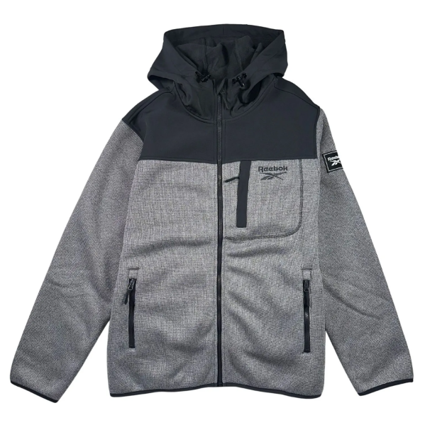 Reebok Men's Textured Soft Woven Hooded Fleece Jacket - Performance Zip-Up