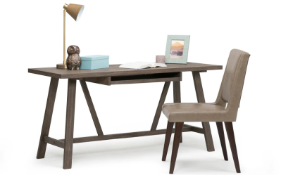 Simpli Home Dylan 60-Inch Solid Wood Desk - Driftwood Industrial Trestle Desk