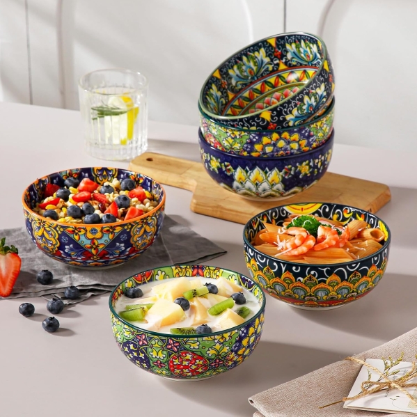 6-Pack vancasso 28-Oz Bohemian Ceramic Soup Bowls - Vibrant Porcelain Cereal Bowls