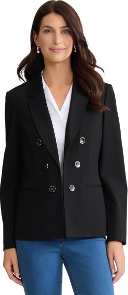 Jones New York Women's Stretch Faux Double-Breasted Blazer - Wrinkle-Resistant Tailored Jacket