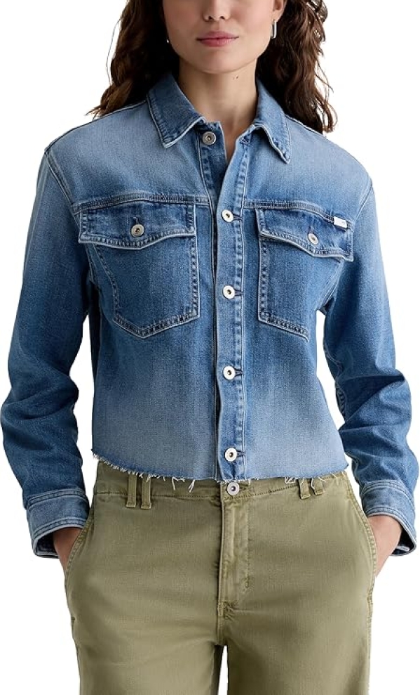 Women's Valleta Utility Shirt Jacket - Cropped Cotton-Blend Shacket in Abyss