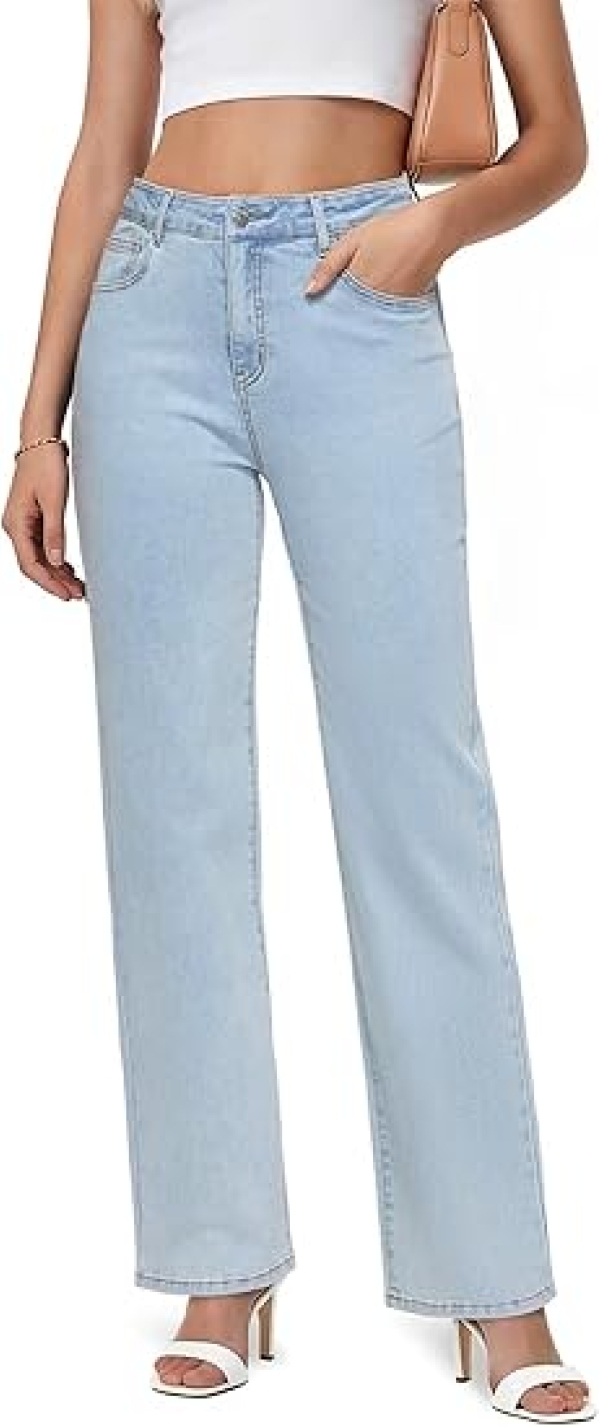Women's High-Waisted Straight Leg Jeans - Y2K Loose Fit 90s Style Denim