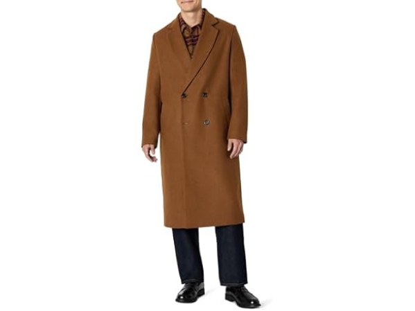 Amazon Essentials Men's Relaxed-Fit Double-Breasted Wool Blend Longline Topcoat