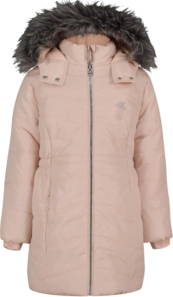 Calvin Klein Girls' Heavyweight Full-Length Winter Puffer Jacket - Fleece-Lined Coat with Faux Fur Hood