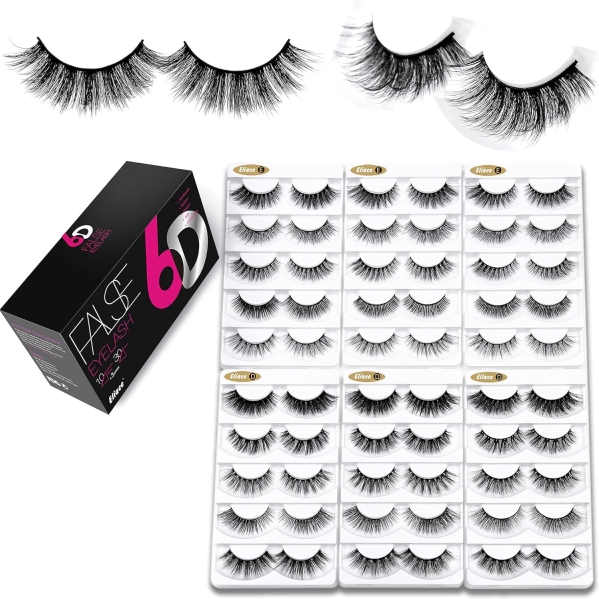 Eliace 30 Pairs False Eyelashes Pack - 6D Volume Mixed Cat Eye Wispy Mink Lashes