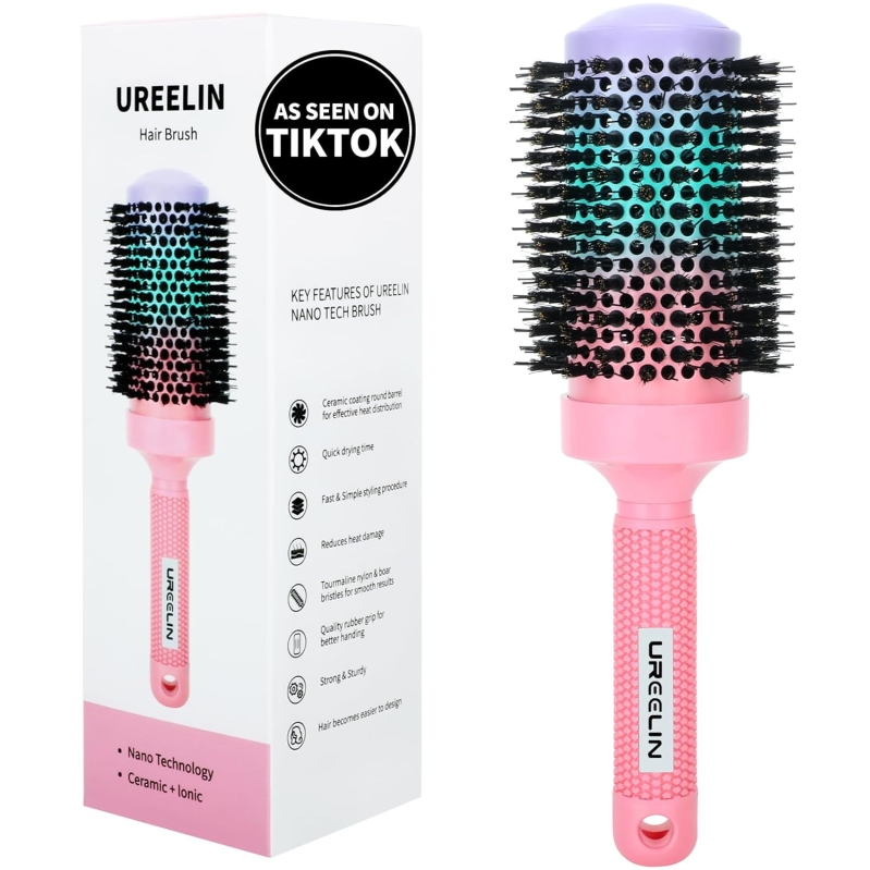 2.1 Inch Large Nano Thermal Ceramic & Ionic Round Brush with Boar Bristles