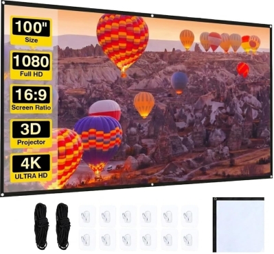 100 inch Portable Projector Screen - 4K HD Foldable 16:9 Movie Screen for Indoor & Outdoor