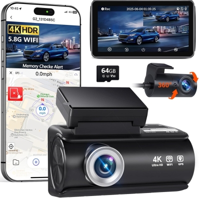 Faninso H200 Pro 4K Dual Dash Cam - Front and Rear Car Camera with 64GB Card & 5G WiFi