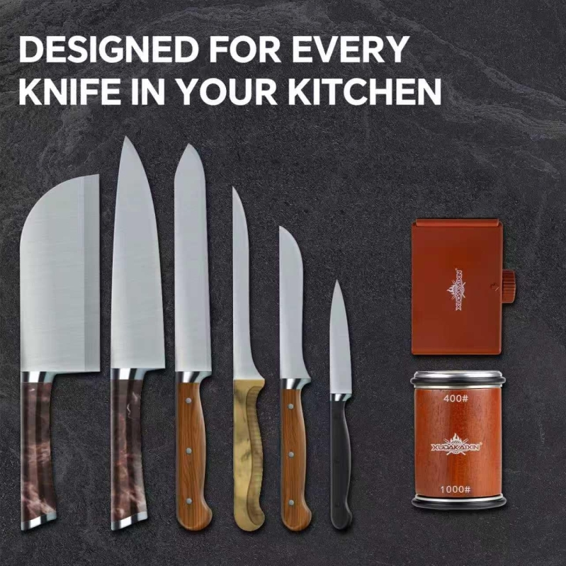 XUDAKAIXIN Rolling Knife Sharpener - Patented Multi-Angle Diamond & Ceramic Sharpener (Brown)