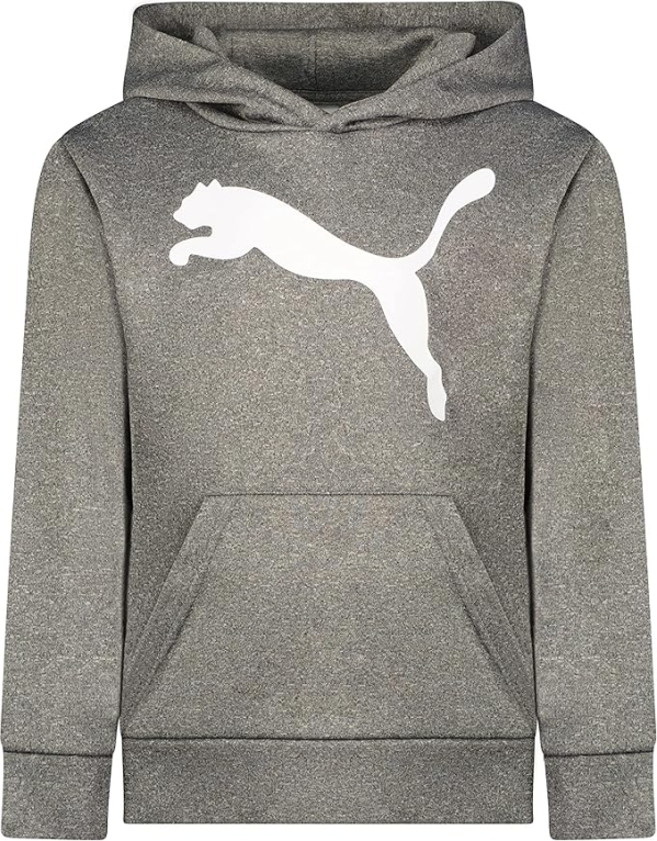 PUMA Boys' Logo Pullover Hoodie - Soft Performance Fleece Sweatshirt with Kangaroo Pocket