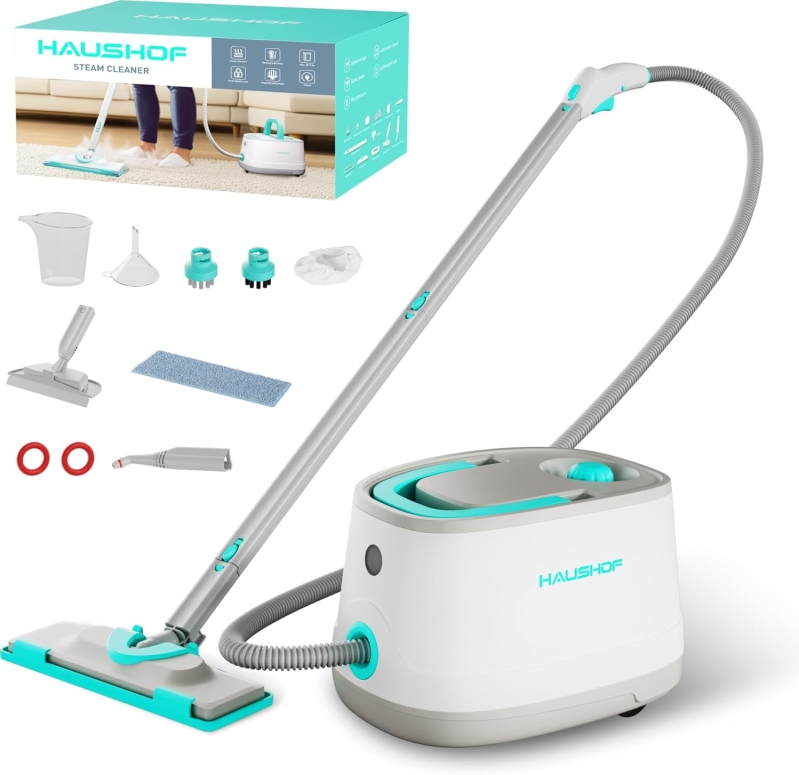 HAUSHOF 1500W Canister Steam Cleaner - 1.5L Tank with 4 Bar Pressure & 16 Accessories