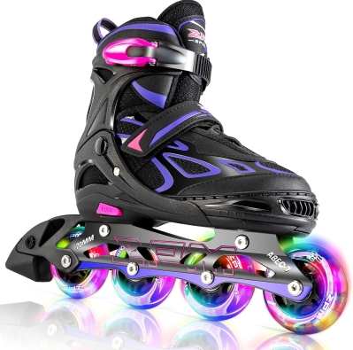 2PM SPORTS Vinal Adjustable Inline Skates - 8 Illuminating LED Wheels for Kids & Adults