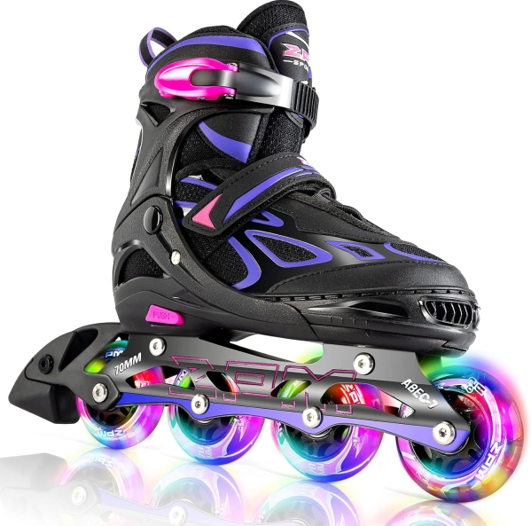2PM SPORTS Vinal Adjustable Inline Skates - 8 Illuminating LED Wheels for Kids & Adults
