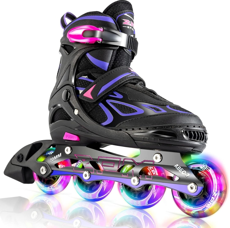 2PM SPORTS Vinal Adjustable Inline Skates - 8 Illuminating LED Wheels for Kids & Adults