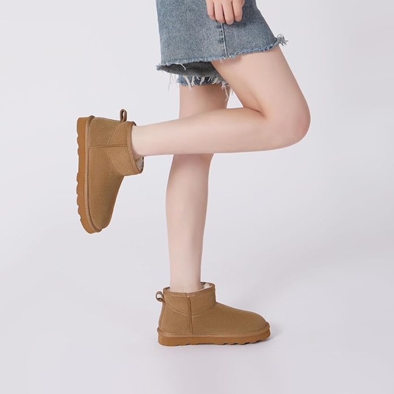 Women's Genuine Suede Winter Mini Boots - Water Resistant Faux Fur Snow Booties