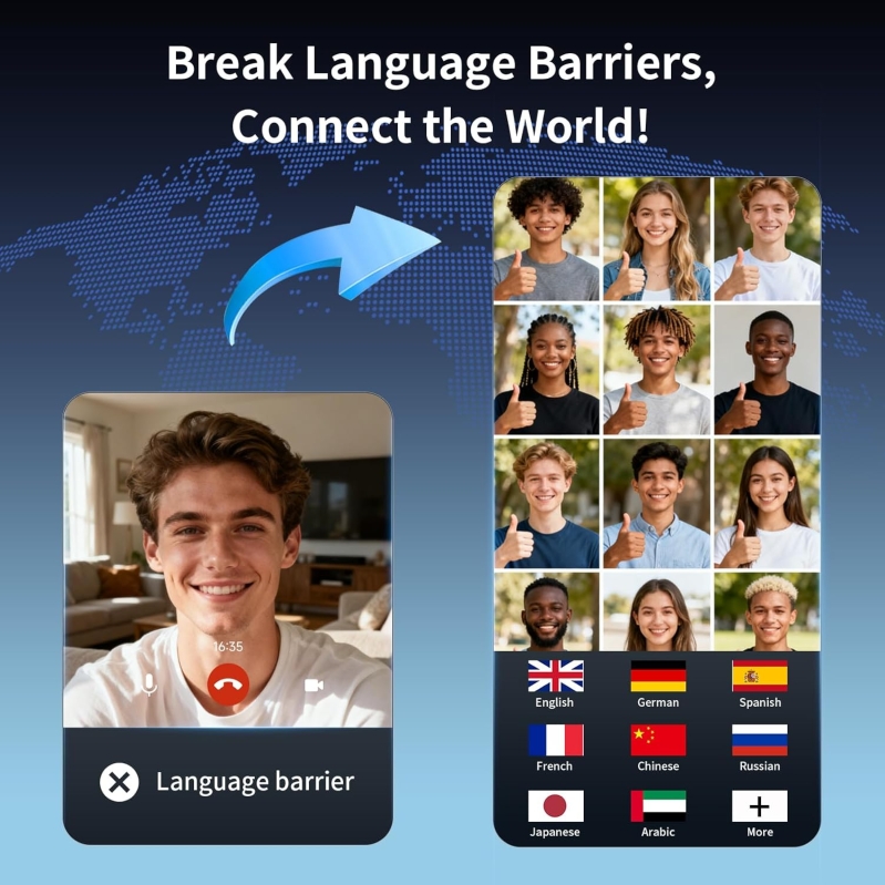 4-in-1 AI Real-Time Translation Earbuds - 164 Languages with Bluetooth 6.1 (Classic Black)