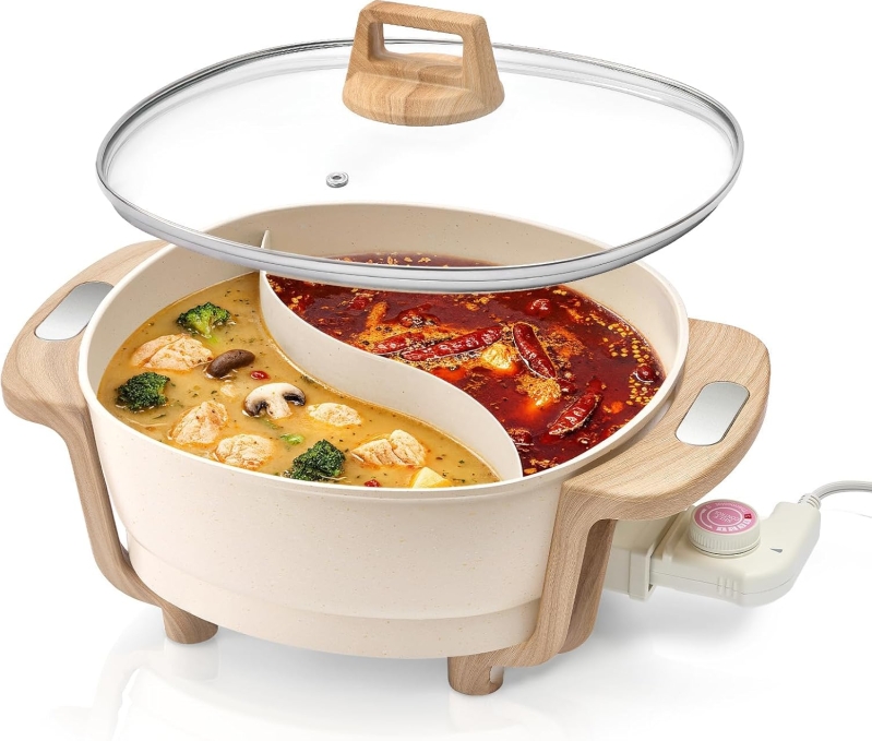 6L Electric Hot Pot with Divider - 1500W Non-Stick Dual-Flavor Shabu Shabu Pot