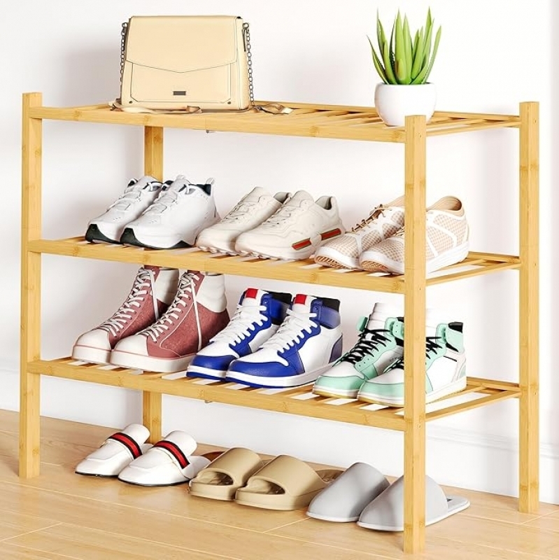 Save $4 Prime Bamboo Shoe Organizer - 3 Tier & Multi-Use