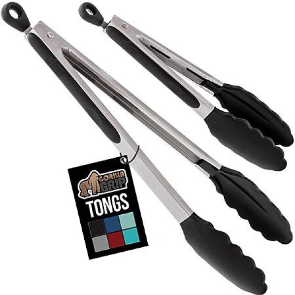 Gorilla Grip 2‑Piece Stainless Steel Kitchen Tongs – $8.97 + Free Prime Shipping
