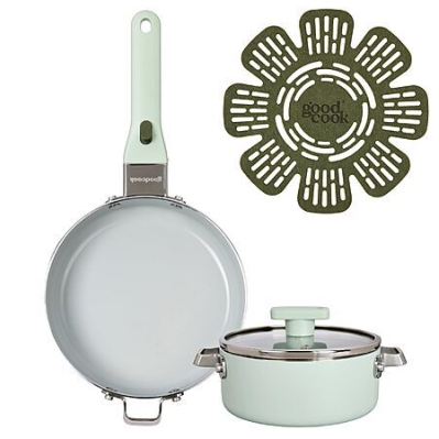 GoodCook 5-Piece Ceramic Cookware Set – Sage Green, Removable Handles – $35.38 Deal