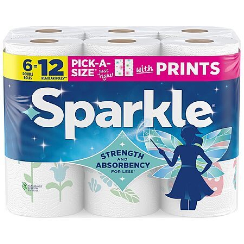 Sparkle Pick‑A‑Size 2‑Ply Paper Towels – 6‑Pack Double Rolls, 110 Sheets Each – $7.52