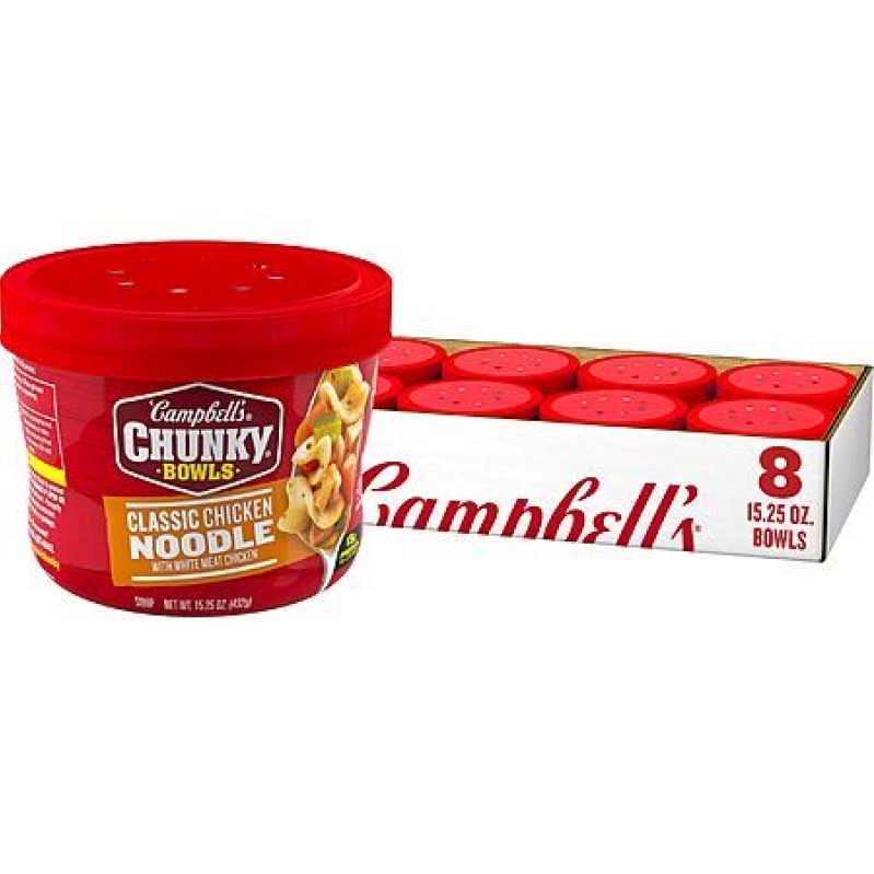 Campbell's Chunky Chicken Noodle Soup – 8‑Pack Microwavable Bowls, $9.99
