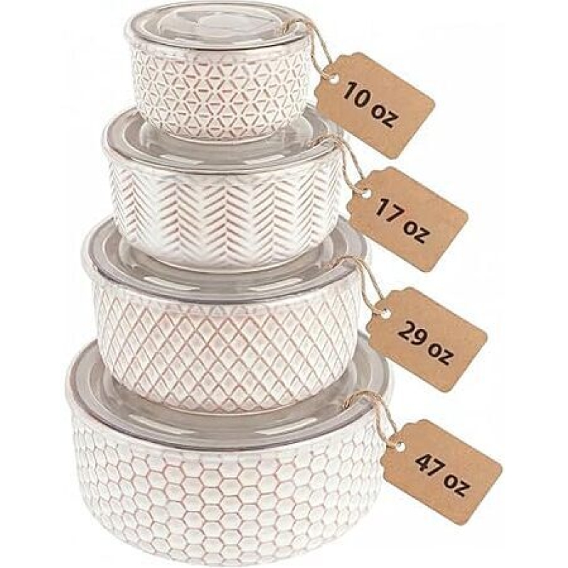 KooK 4‑Piece Nesting Ceramic Mixing Bowls with Lids – Ivory – 32% Off