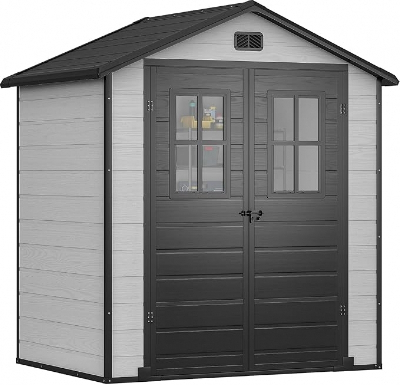 DWVO 6x4.4 FT Resin Outdoor Shed – Waterproof, Lockable & Easy Assembly